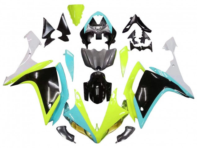 Lojas Carenagens Moto Yamaha YZF 1000 R1 2007-2008 - Azul Claro Verde Limão Preto