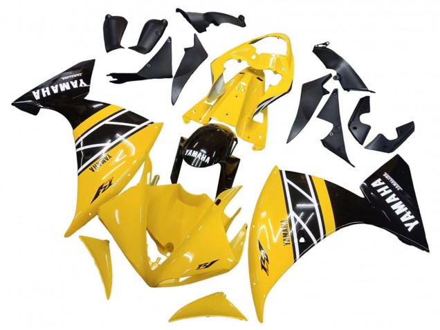 Lojas Kits Carenagem Moto Yamaha YZF 1000 R1 2009-2011 - Amarelo Branco Preto Listra