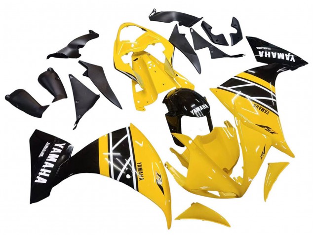 Lojas Kits Carenagem Moto Yamaha YZF 1000 R1 2009-2011 - Amarelo Branco Preto Listra