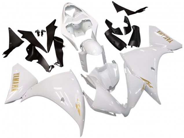 Lojas Carenagens Moto Yamaha YZF 1000 R1 2012-2014 - Branco Ouro Decalques