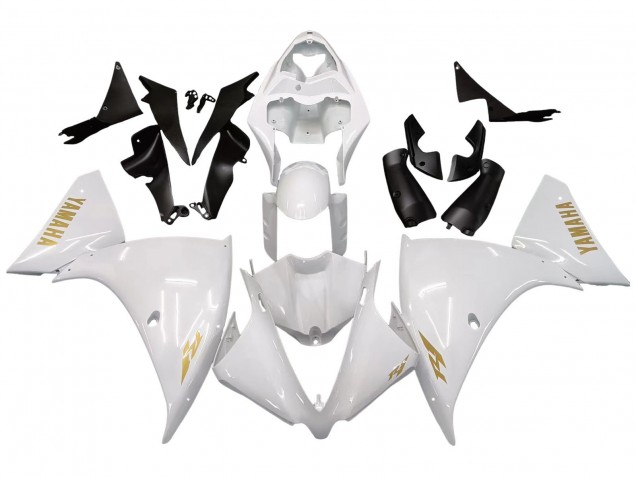 Lojas Carenagens Moto Yamaha YZF 1000 R1 2012-2014 - Branco Ouro Decalques