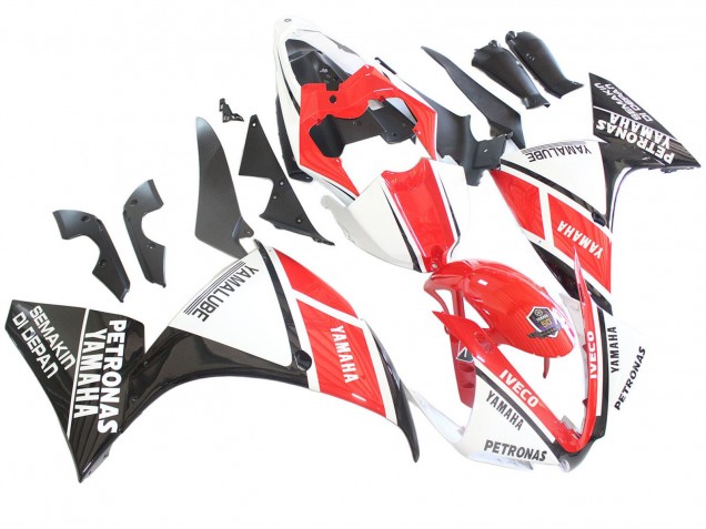 Lojas Carenagens Moto Yamaha YZF 1000 R1 2012-2014 - Branco Vermelho Preto Brilhante Petronas