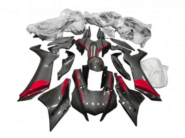 Lojas Carenagens Moto Yamaha YZF 1000 R1 2020-2025 - Preto Fibra de Carbono Vermelho