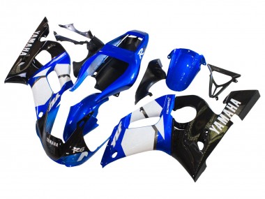 Lojas Carenagens Moto Yamaha YZF 600 R6 1998-2002 - Branco Azul Preto Brilhante