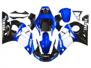 Lojas Carenagens Moto Yamaha YZF 600 R6 1998-2002 - Branco Azul Preto Brilhante