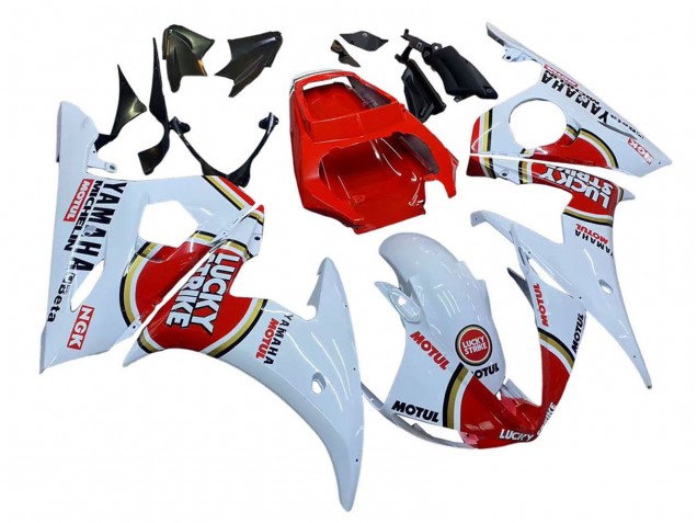 Lojas Carenagens Moto Yamaha YZF R6 2003-2004 - Branco Vermelho Lucky Strike Motul