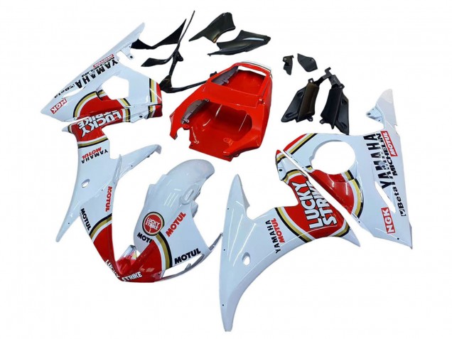Lojas Carenagens Moto Yamaha YZF R6S 2006-2009 - Branco Vermelho Lucky Strike Motul