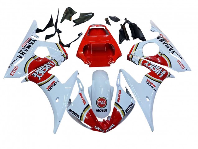 Lojas Carenagens Moto Yamaha YZF R6S 2006-2009 - Branco Vermelho Lucky Strike Motul