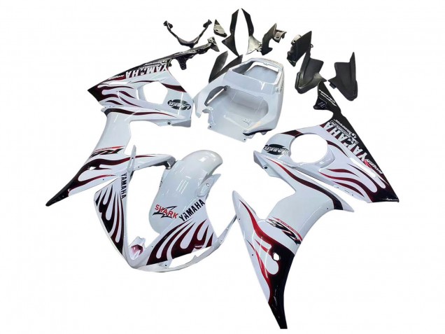 Lojas Carenagens Moto Yamaha YZF R6S 2006-2009 - Branco Dark Preto Chama