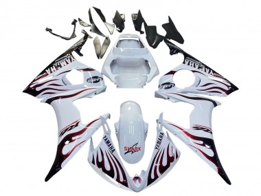 Lojas Carenagens Moto Yamaha YZF R6S 2006-2009 - Branco Dark Preto Chama