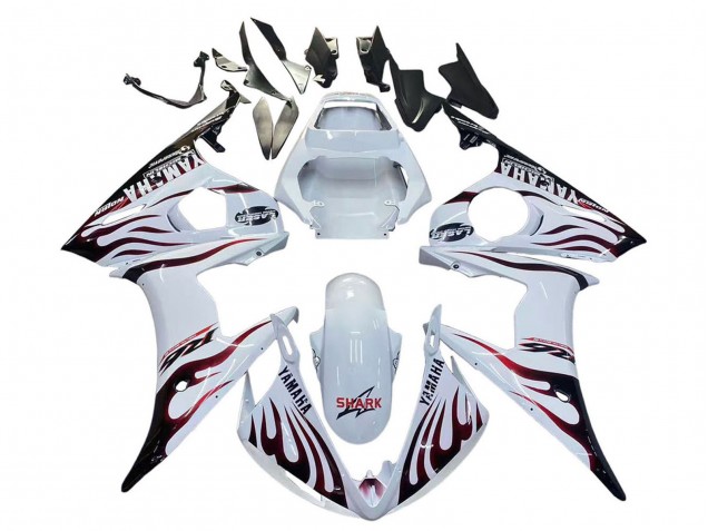 Lojas Carenagens Moto Yamaha YZF R6S 2006-2009 - Branco Dark Preto Chama
