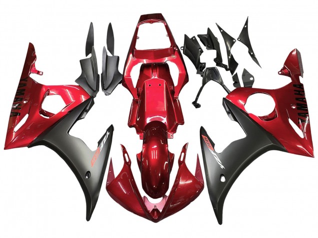 Lojas Kits Carenagem Moto Yamaha YZF R6 2003-2004 - Vermelho Preto Fosco