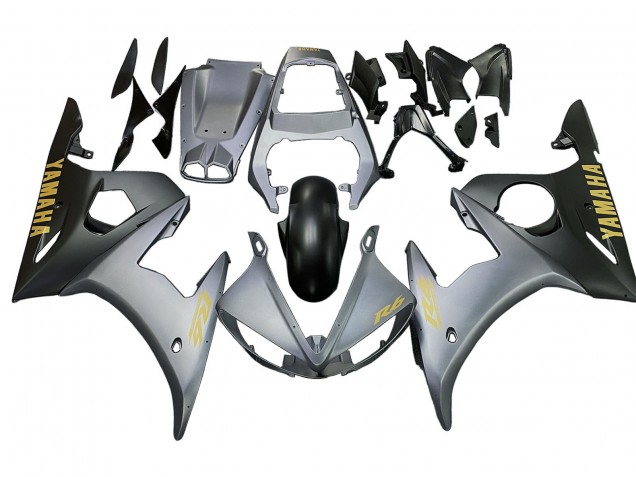 Lojas Carenagens Moto Yamaha YZF R6 2003-2004 - Cinzento Fosco Preto Fosco Ouro Decalques
