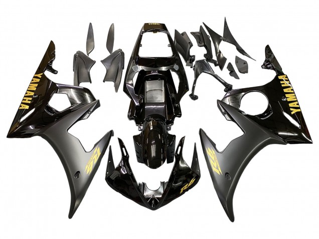 Lojas Carenagens Moto Yamaha YZF R6 2003-2004 - Preto Brilhante Preto Fosco Ouro Decalques