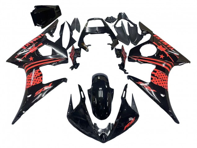 Lojas Carenagem Moto Yamaha YZF R6S 2006-2009 - Preto Brilhante Vermelho