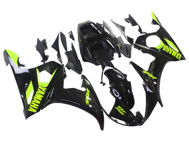 Lojas Carenagens Moto Yamaha YZF R6S 2006-2009 - Preto Brilhante Amarelo Néon