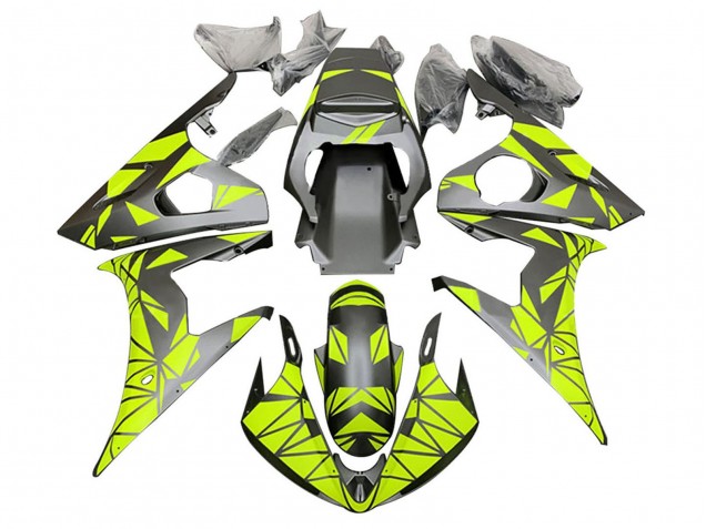 Lojas Carenagens Moto Yamaha YZF R6S 2006-2009 - Verde Néon Preto Fosco Geometric