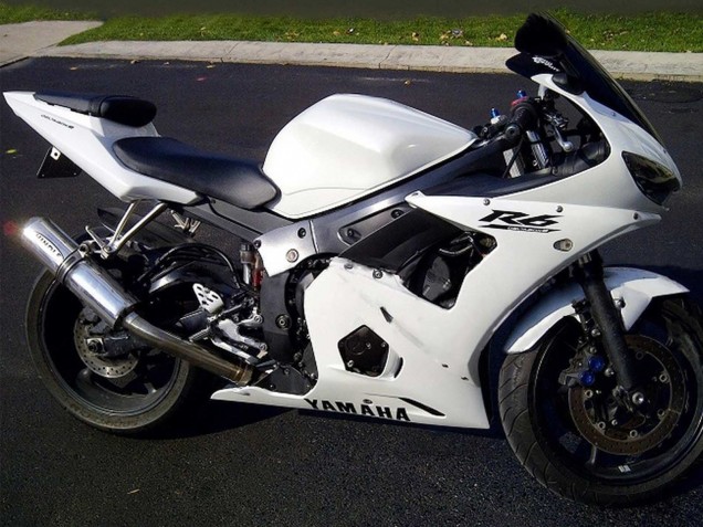 Lojas Carenagens Moto Yamaha YZF R6 2003-2004 - Branco Preto Decalques