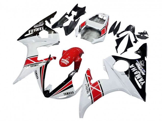 Lojas Carenagens Moto Yamaha YZF R6S 2006-2009 - Branco Vermelho Preto Brilhante Motul