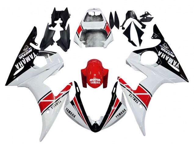 Lojas Carenagens Moto Yamaha YZF R6S 2006-2009 - Branco Vermelho Preto Brilhante Motul