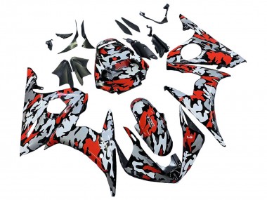 Lojas Carenagens Moto Yamaha YZF R6 2003-2004 - Preto Vermelho Cinzento Camouflage