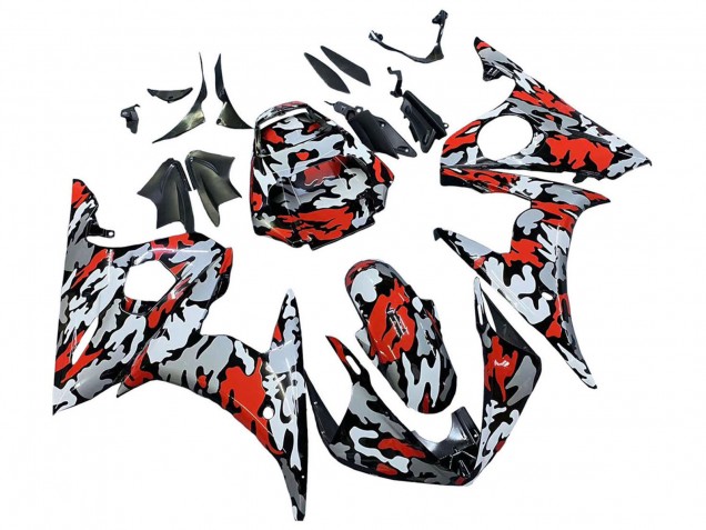 Lojas Carenagens Moto Yamaha YZF R6S 2006-2009 - Preto Vermelho Cinzento Camouflage