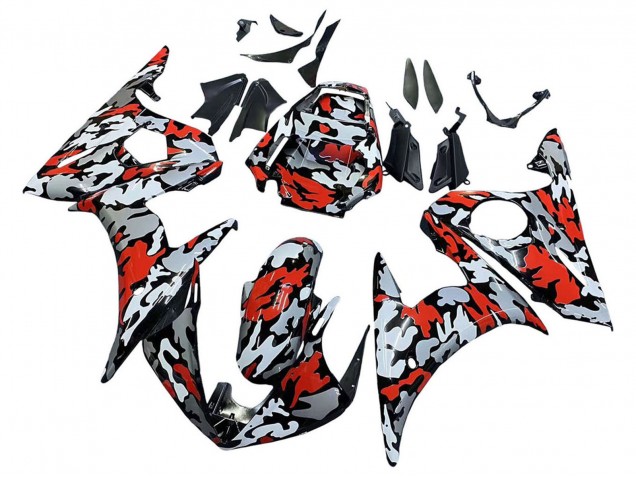 Lojas Carenagens Moto Yamaha YZF R6S 2006-2009 - Preto Vermelho Cinzento Camouflage