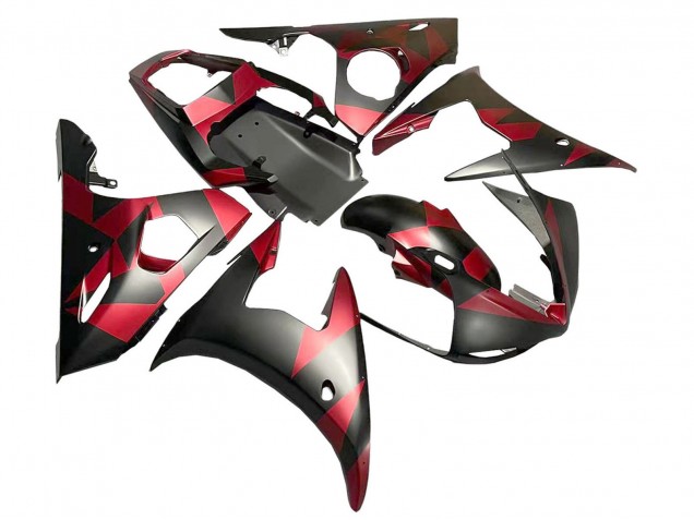 Lojas Carenagens Moto Yamaha YZF 600 R6 2005 - Preto Fosco Vermelho Geometric