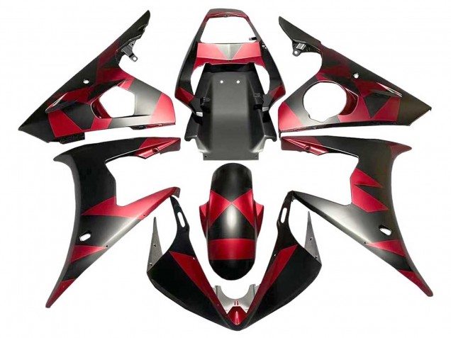 Lojas Carenagens Moto Yamaha YZF 600 R6 2005 - Preto Fosco Vermelho Geometric