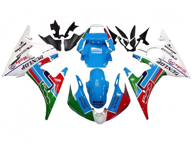 Lojas Carenagens Moto Yamaha YZF 600 R6 2005 - Azul Claro Branco Verde Vermelho Kastinee Dunlop Motul