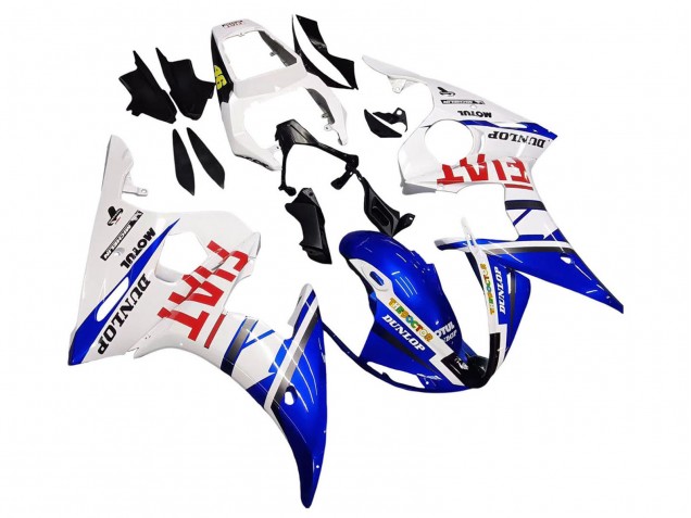 Lojas Carenagens Moto Yamaha YZF 600 R6 2005 - Branco Azul Dunlop Fiat Motul