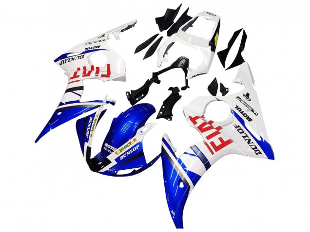 Lojas Carenagens Moto Yamaha YZF 600 R6 2005 - Branco Azul Dunlop Fiat Motul
