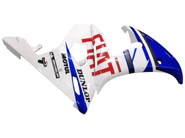 Lojas Carenagens Moto Yamaha YZF 600 R6 2005 - Branco Azul Dunlop Fiat Motul