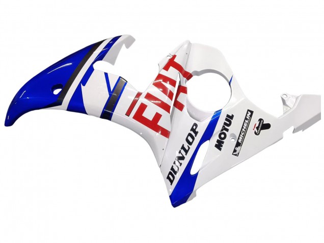Lojas Carenagens Moto Yamaha YZF 600 R6 2005 - Branco Azul Dunlop Fiat Motul