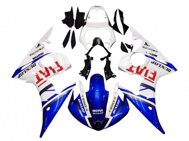 Lojas Carenagens Moto Yamaha YZF 600 R6 2005 - Branco Azul Dunlop Fiat Motul