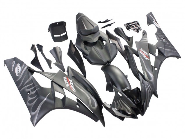 Lojas Carenagens Moto Yamaha YZF 600 R6 2006-2007 - Preto Fosco Prata Chama
