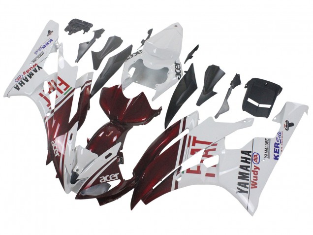 Lojas Carenagens Moto Yamaha YZF 600 R6 2006-2007 - Branco Vermelho Castanho Fiat Acer Yamalube