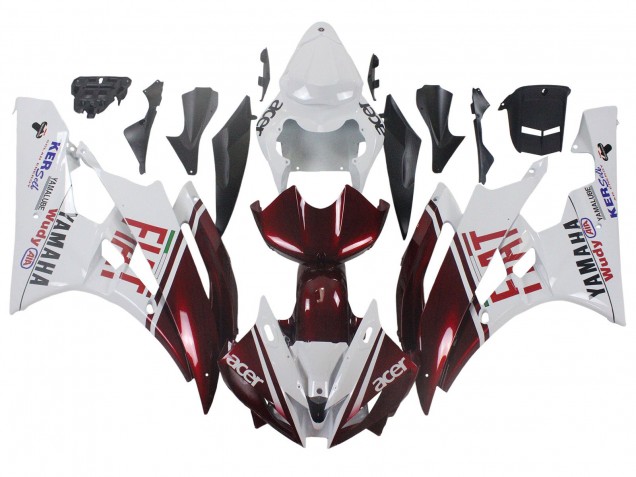 Lojas Carenagens Moto Yamaha YZF 600 R6 2006-2007 - Branco Vermelho Castanho Fiat Acer Yamalube