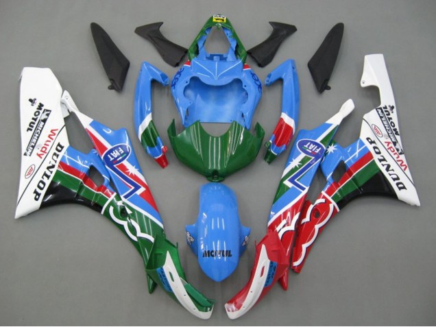 Lojas Carenagens Moto Yamaha YZF 600 R6 2006-2007 - Azul Verde Branco Vermelho Dunlop Michelin Motul