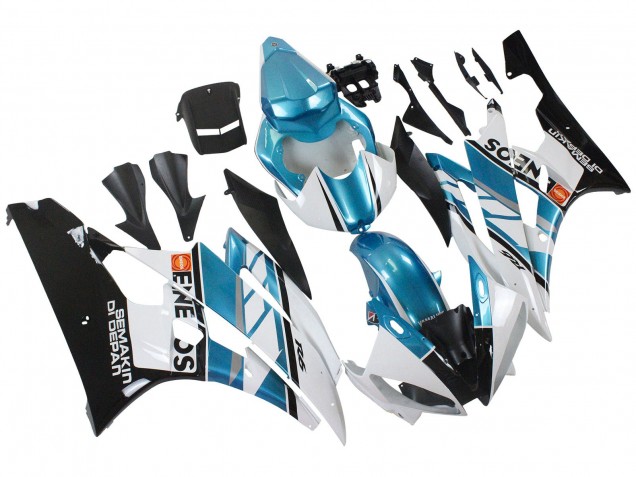 Lojas Carenagens Moto Yamaha YZF 600 R6 2006-2007 - Branco Azul Preto Semakin Didepan ENEOS