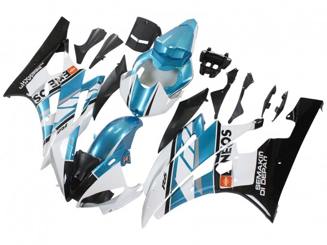 Lojas Carenagens Moto Yamaha YZF 600 R6 2006-2007 - Branco Azul Preto Semakin Didepan ENEOS