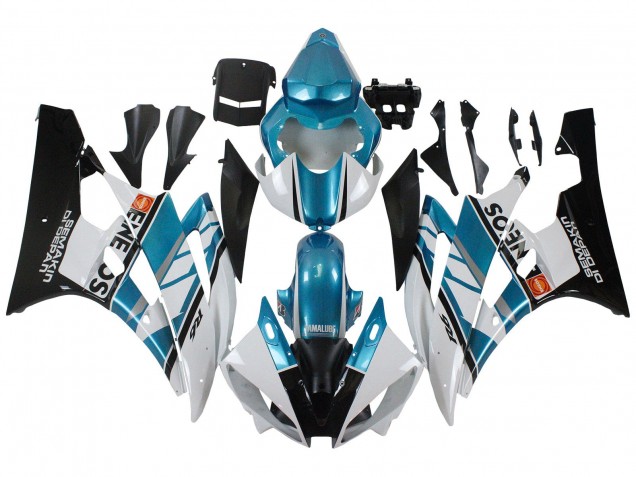 Lojas Carenagens Moto Yamaha YZF 600 R6 2006-2007 - Branco Azul Preto Semakin Didepan ENEOS