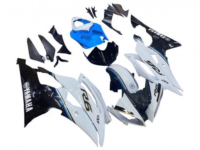 Lojas Carenagem Moto Yamaha YZF 600 R6 2008-2016 - Branco Azul Preto Brilhante