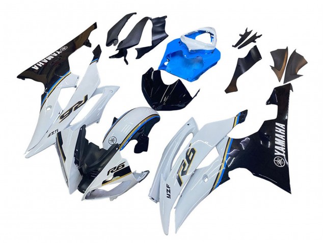 Lojas Carenagem Moto Yamaha YZF 600 R6 2008-2016 - Branco Azul Preto Brilhante