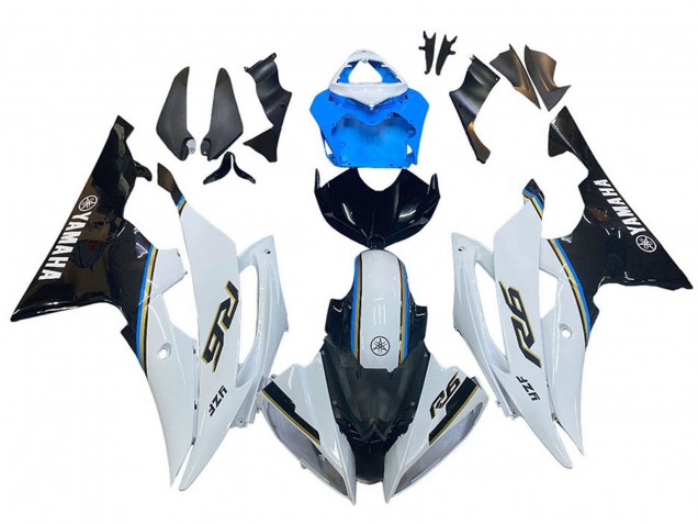 Lojas Carenagem Moto Yamaha YZF 600 R6 2008-2016 - Branco Azul Preto Brilhante