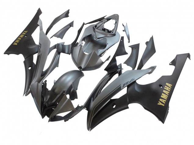 Lojas Carenagens Moto Yamaha YZF 600 R6 2008-2016 - Cinzento Preto Fosco Ouro Decalques