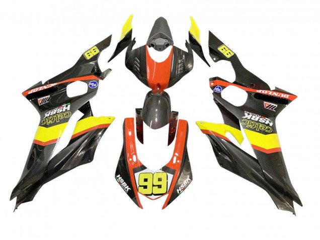 Lojas Carenagens Moto Yamaha YZF 600 R6 2008-2016 - Amarelo Laranja Preto Fibra de Carbono Estilo