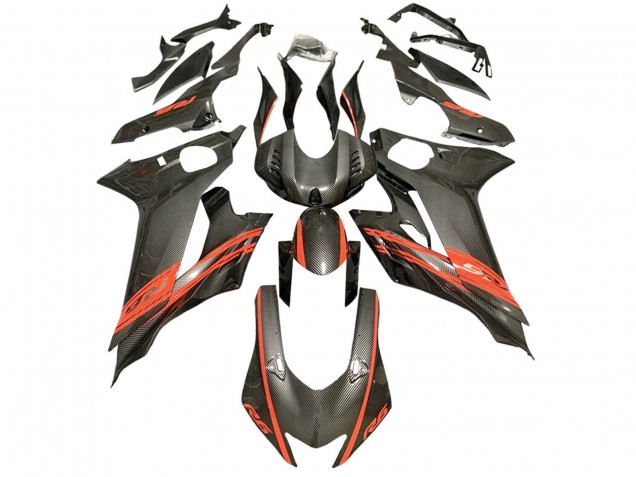 Lojas Carenagens Moto Yamaha YZF 600 R6 2017-2023 - Vermelho Preto Fibra de Carbono Estilo