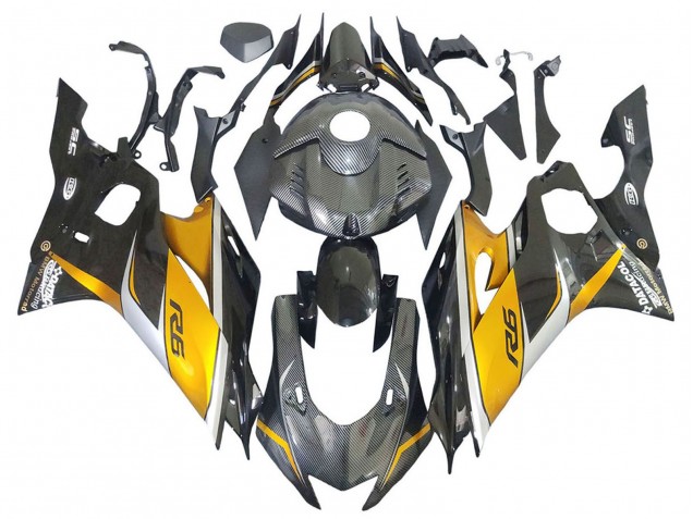 Lojas Carenagens Moto Yamaha YZF 600 R6 2017-2023 - Ouro Preto Fibra de Carbono