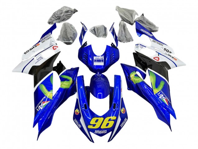 Lojas Carenagens Moto Yamaha YZF 600 R6 2017-2023 - Branco Azul Preto Verde MoviStar Semakin Didepan